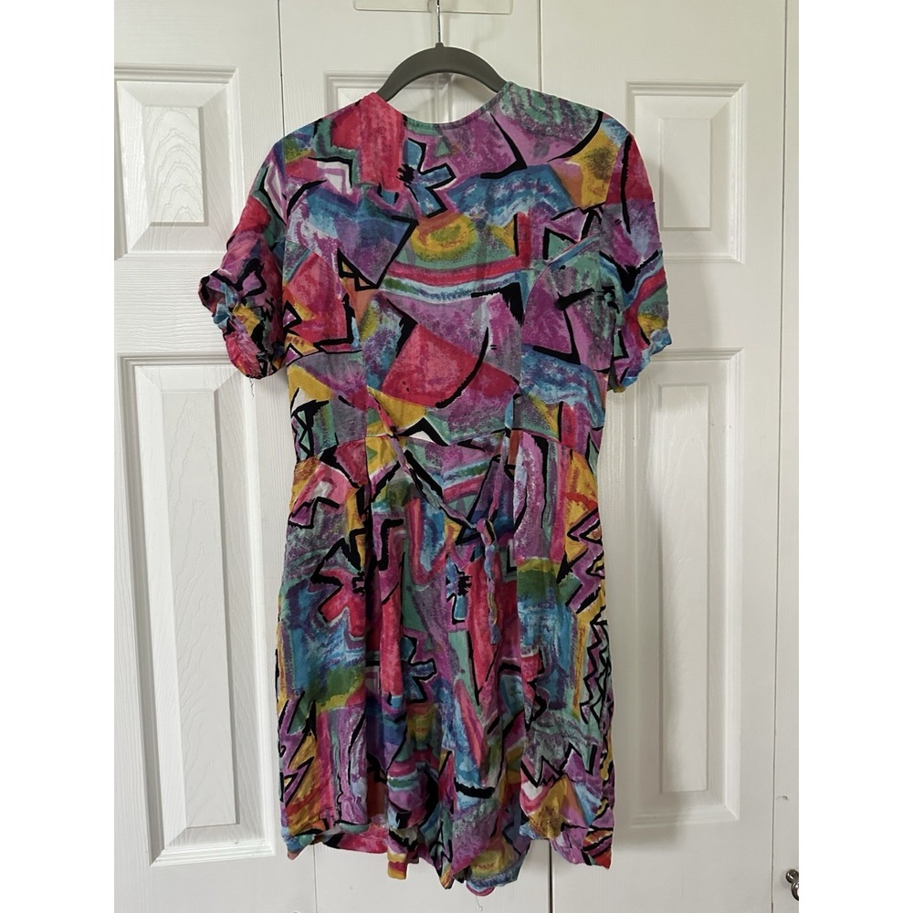 VTG 80s Lord & Taylor Women's Sz S Colorful Button Up Rayon Romper - Picture 5 of 5